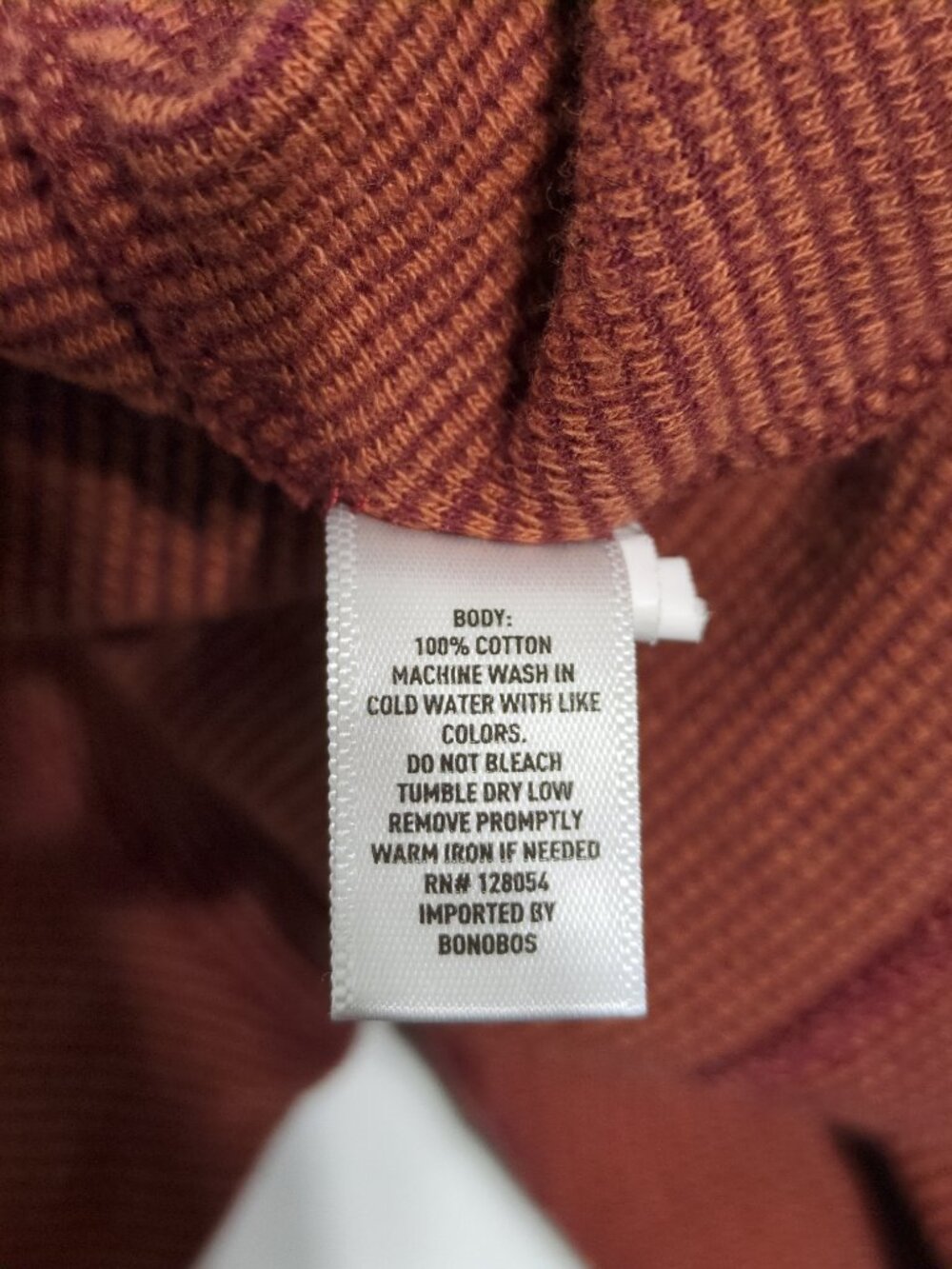 Bonobos Mens Large Cotton Long Sleeve Shirt Sweater Waffle Knit Orange Copper - Picture 4 of 8
